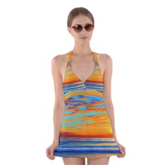 Golden Sunsets Over The Ocean Halter Dress Swimsuit  by GardenOfOphir