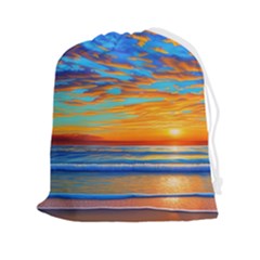 Golden Sunsets Over The Ocean Drawstring Pouch (2xl) by GardenOfOphir