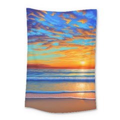 Golden Sunsets Over The Ocean Small Tapestry by GardenOfOphir