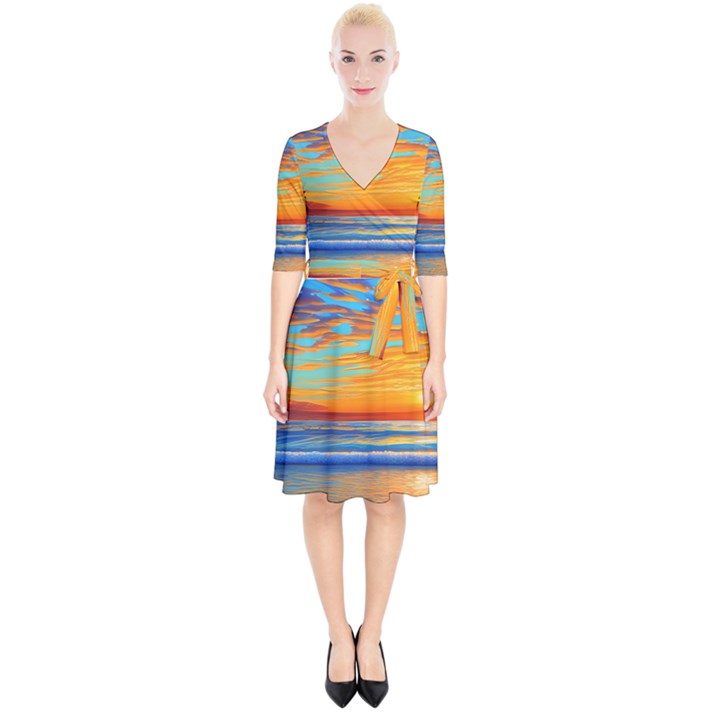 Golden Sunsets Over The Ocean Wrap Up Cocktail Dress