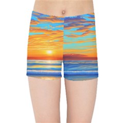 Golden Sunsets Over The Ocean Kids  Sports Shorts by GardenOfOphir