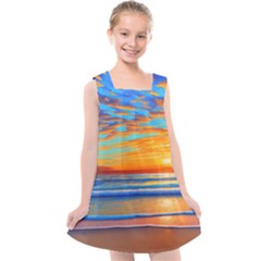 Golden Sunsets Over The Ocean Kids  Cross Back Dress by GardenOfOphir