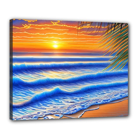 Summer Sunset Surf Canvas 20  X 16  (stretched) by GardenOfOphir