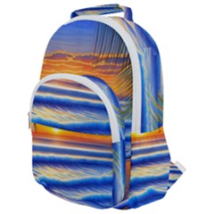 Summer Sunset Surf Rounded Multi Pocket Backpack by GardenOfOphir