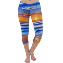 Summer Sunset Surf Capri Yoga Leggings by GardenOfOphir