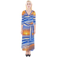 Summer Sunset Surf Quarter Sleeve Wrap Maxi Dress by GardenOfOphir