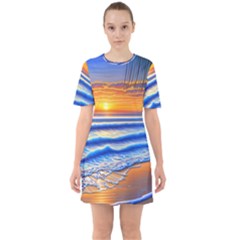 Summer Sunset Surf Sixties Short Sleeve Mini Dress by GardenOfOphir