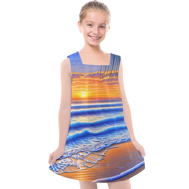 Summer Sunset Surf Kids  Cross Back Dress