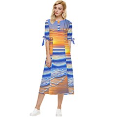 Summer Sunset Surf Bow Sleeve Chiffon Midi Dress by GardenOfOphir