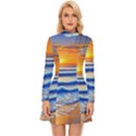 Summer Sunset Surf Long Sleeve Velour Longline Dress View1