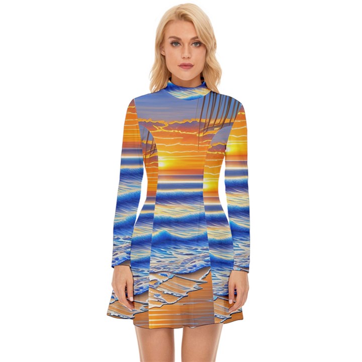 Summer Sunset Surf Long Sleeve Velour Longline Dress