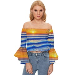 Summer Sunset Surf Off Shoulder Flutter Bell Sleeve Top by GardenOfOphir