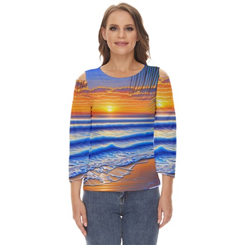 Summer Sunset Surf Cut Out Wide Sleeve Top by GardenOfOphir