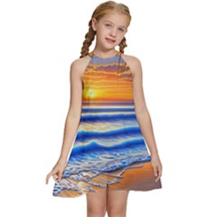 Summer Sunset Surf Kids  Halter Collar Waist Tie Chiffon Dress by GardenOfOphir