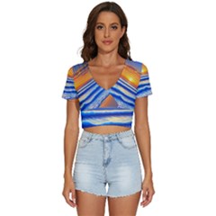 Summer Sunset Surf V-neck Crop Top by GardenOfOphir