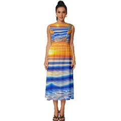 Summer Sunset Surf Sleeveless Round Neck Midi Dress by GardenOfOphir