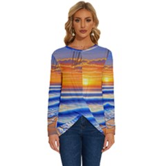 Summer Sunset Surf Long Sleeve Crew Neck Pullover Top by GardenOfOphir