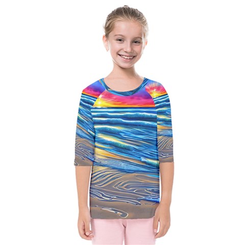 Waves Crashing On The Shore Kids  Quarter Sleeve Raglan Tee by GardenOfOphir