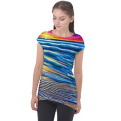 Waves Crashing On The Shore Cap Sleeve High Low Top by GardenOfOphir