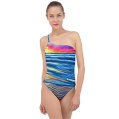 Waves Crashing On The Shore Classic One Shoulder Swimsuit by GardenOfOphir