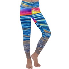 Waves Crashing On The Shore Kids  Lightweight Velour Classic Yoga Leggings by GardenOfOphir