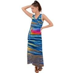 Waves Crashing On The Shore V-neck Chiffon Maxi Dress by GardenOfOphir