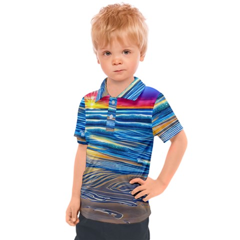 Waves Crashing On The Shore Kids  Polo Tee by GardenOfOphir