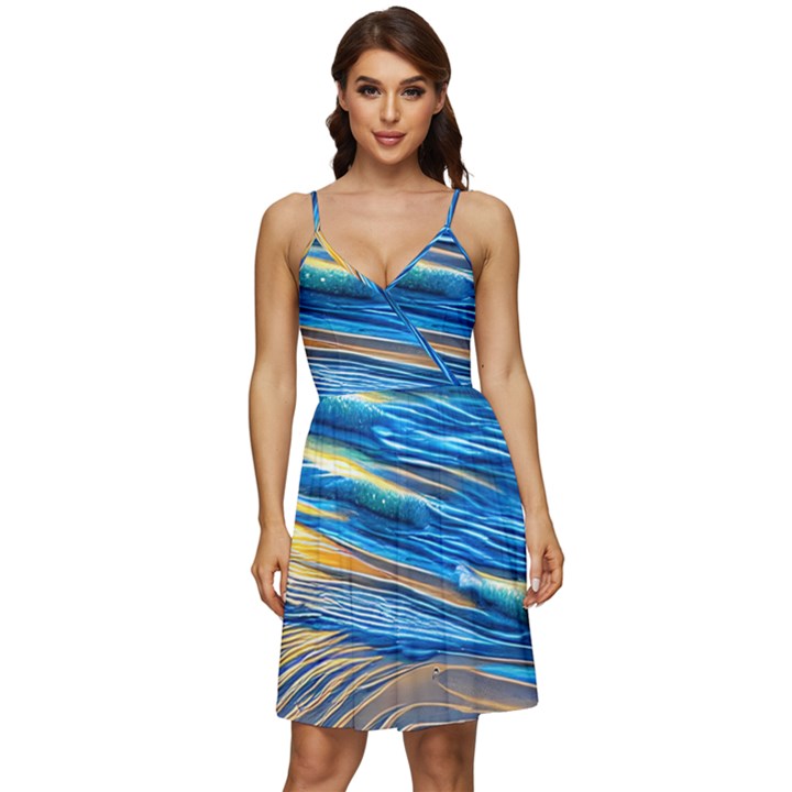 Waves Crashing On The Shore V-Neck Pocket Summer Dress 