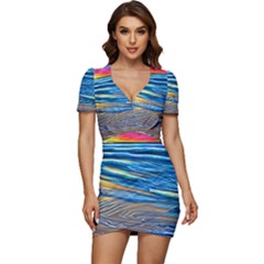 Waves Crashing On The Shore Low Cut Cap Sleeve Mini Dress by GardenOfOphir