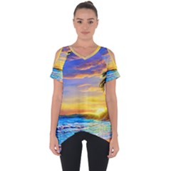 Sunrise At The Beach Cut Out Side Drop Tee by GardenOfOphir