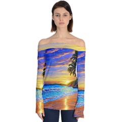 Sunrise At The Beach Off Shoulder Long Sleeve Top by GardenOfOphir