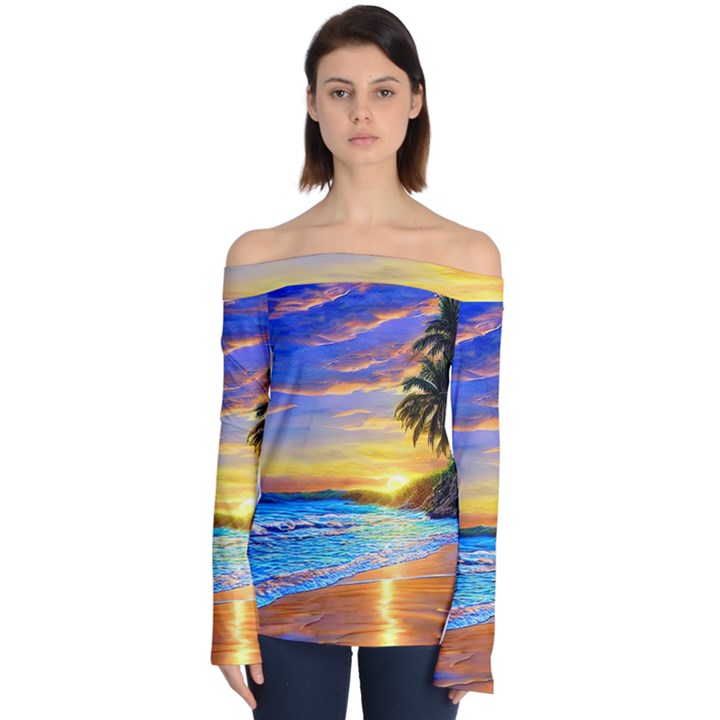 Sunrise At The Beach Off Shoulder Long Sleeve Top