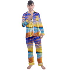 Sunrise At The Beach Men s Long Sleeve Satin Pajamas Set by GardenOfOphir