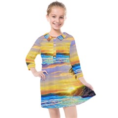 Sunrise At The Beach Kids  Quarter Sleeve Shirt Dress by GardenOfOphir