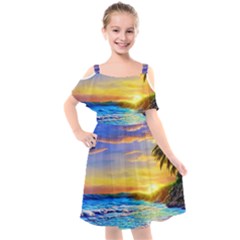 Sunrise At The Beach Kids  Cut Out Shoulders Chiffon Dress by GardenOfOphir