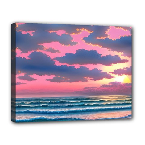 Sunset Over The Beach Canvas 14  X 11  (stretched) by GardenOfOphir