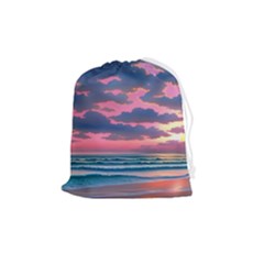 Sunset Over The Beach Drawstring Pouch (medium) by GardenOfOphir