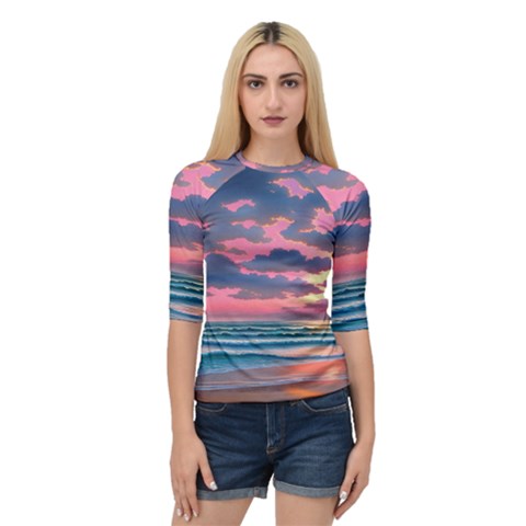 Sunset Over The Beach Quarter Sleeve Raglan Tee by GardenOfOphir