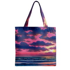 Sunset Over The Beach Zipper Grocery Tote Bag by GardenOfOphir