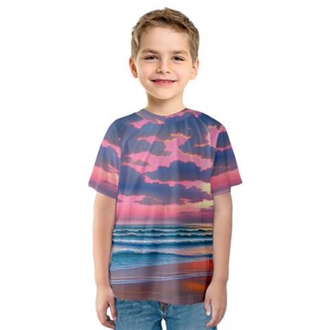 Sunset Over The Beach Kids  Sport Mesh Tee by GardenOfOphir