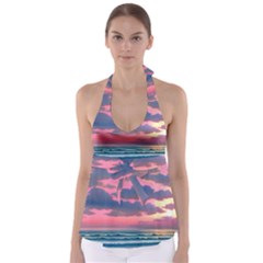 Sunset Over The Beach Babydoll Tankini Top by GardenOfOphir