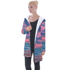 Sunset Over The Beach Longline Hooded Cardigan by GardenOfOphir