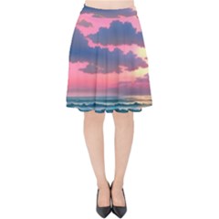 Sunset Over The Beach Velvet High Waist Skirt by GardenOfOphir