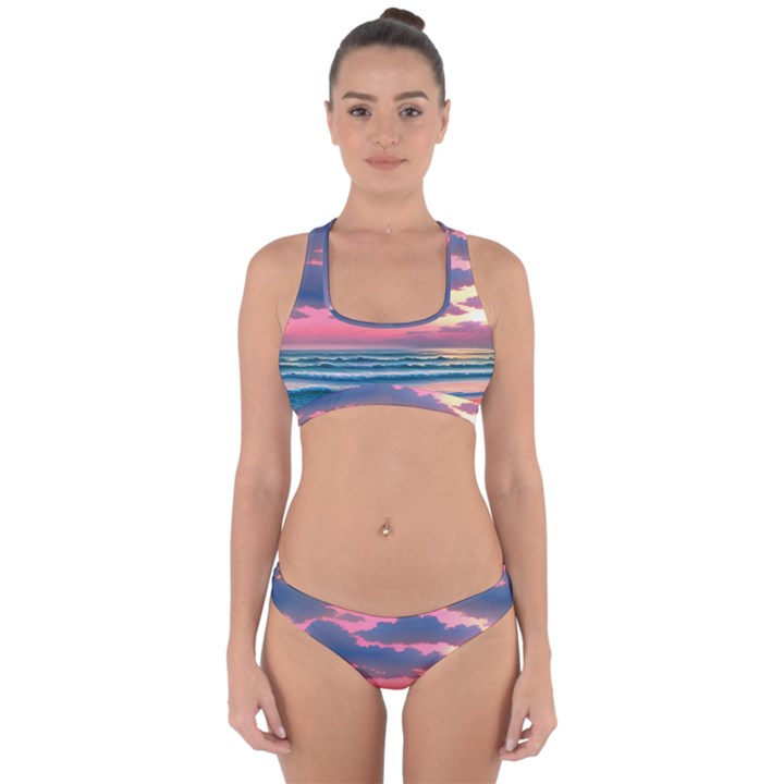 Sunset Over The Beach Cross Back Hipster Bikini Set