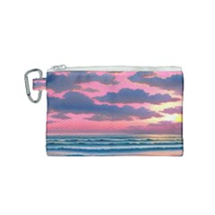 Sunset Over The Beach Canvas Cosmetic Bag (small) by GardenOfOphir