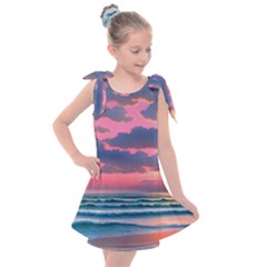 Sunset Over The Beach Kids  Tie Up Tunic Dress by GardenOfOphir