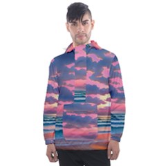 Sunset Over The Beach Men s Front Pocket Pullover Windbreaker by GardenOfOphir