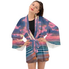 Sunset Over The Beach Long Sleeve Kimono by GardenOfOphir