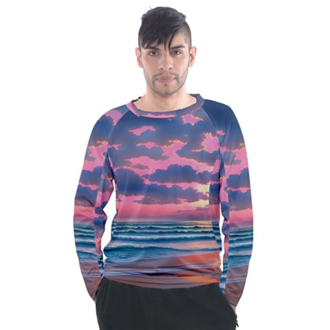 Sunset Over The Beach Men s Long Sleeve Raglan Tee by GardenOfOphir