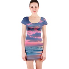 Sunset Over The Beach Short Sleeve Bodycon Dress by GardenOfOphir